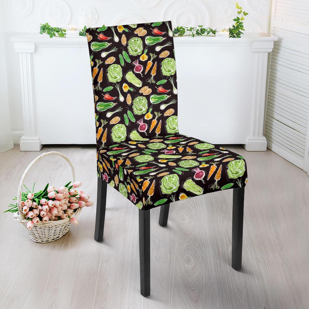 Vegan Draw Themed Design Print Dining Chair Slipcover-JTAMIGO.COM