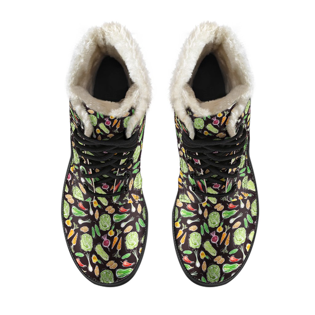 Vegan Draw Themed Design Print Faux Fur Leather Boots-JTAMIGO.COM