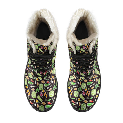Vegan Draw Themed Design Print Faux Fur Leather Boots-JTAMIGO.COM
