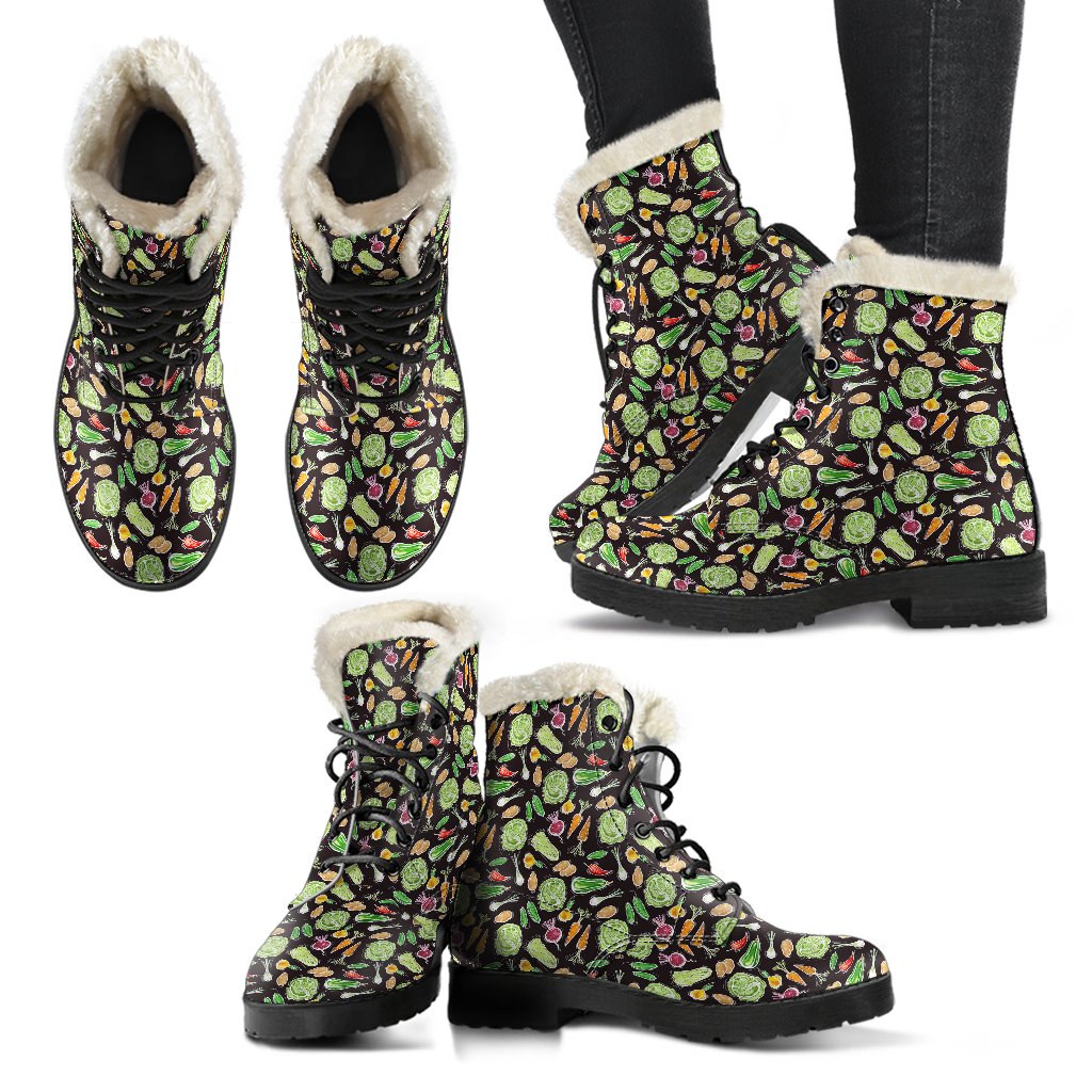 Vegan Draw Themed Design Print Faux Fur Leather Boots-JTAMIGO.COM