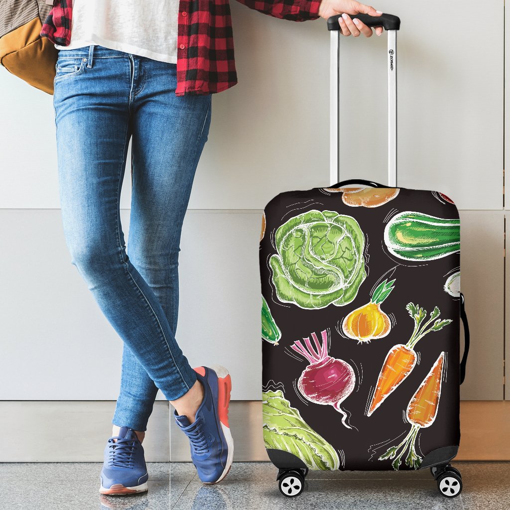 Vegan Draw Themed Design Print Luggage Cover Protector