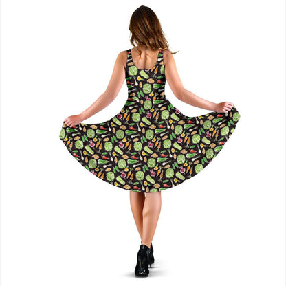 Vegan Draw Themed Design Print Sleeveless Dress