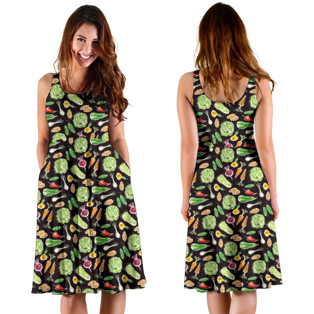 Vegan Draw Themed Design Print Sleeveless Dress