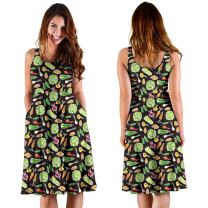 Vegan Draw Themed Design Print Sleeveless Dress