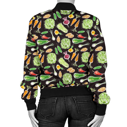Vegan Draw Themed Design Print Women Casual Bomber Jacket