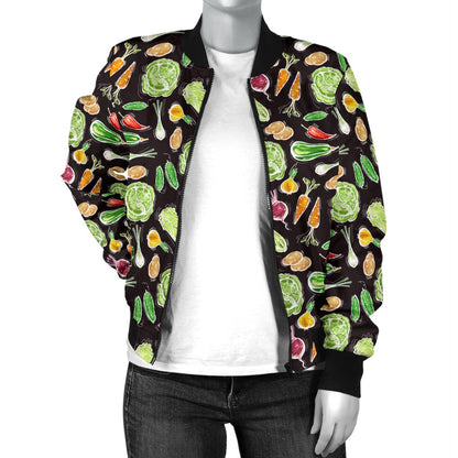 Vegan Draw Themed Design Print Women Casual Bomber Jacket