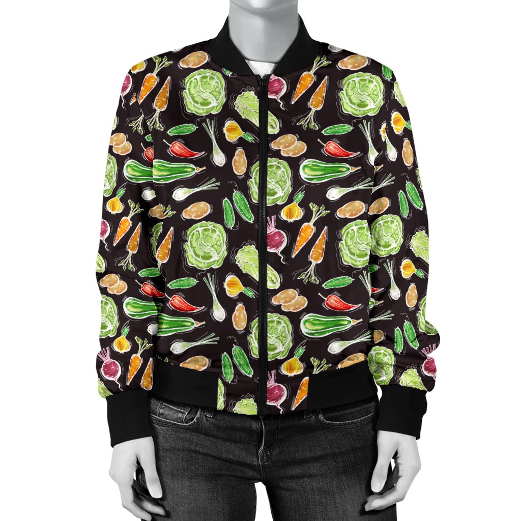 Vegan Draw Themed Design Print Women Casual Bomber Jacket