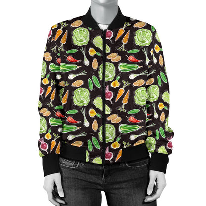 Vegan Draw Themed Design Print Women Casual Bomber Jacket