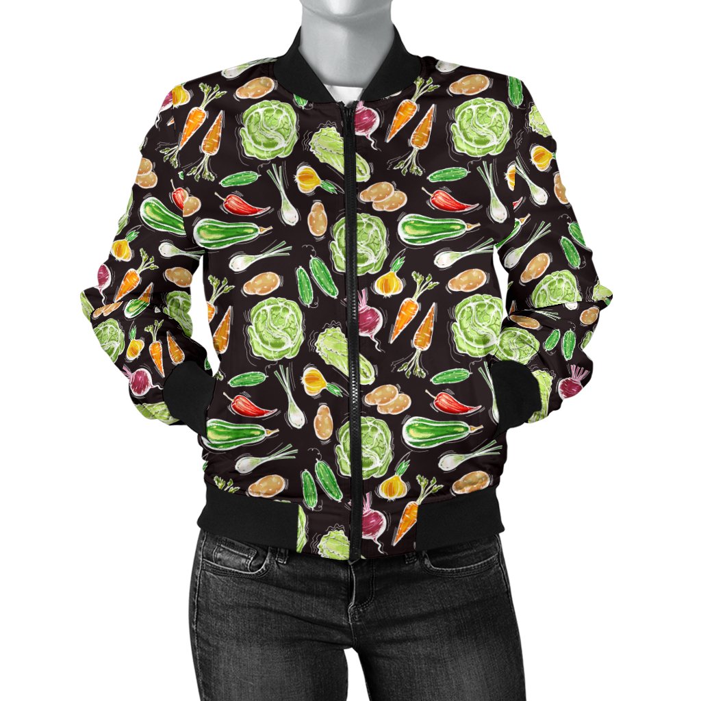 Vegan Draw Themed Design Print Women Casual Bomber Jacket