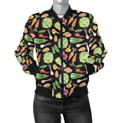 Vegan Draw Themed Design Print Women Casual Bomber Jacket