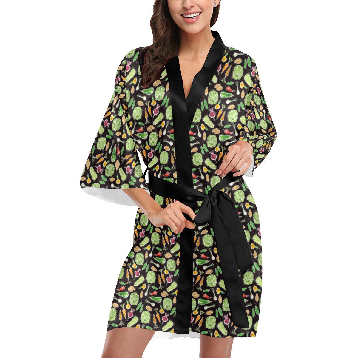 Vegan Draw Themed Design Print Women Short Kimono Robe