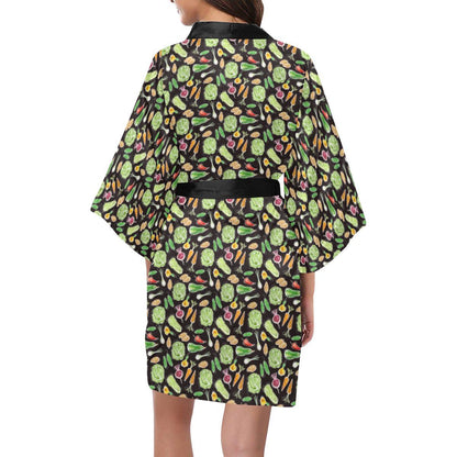 Vegan Draw Themed Design Print Women Short Kimono Robe