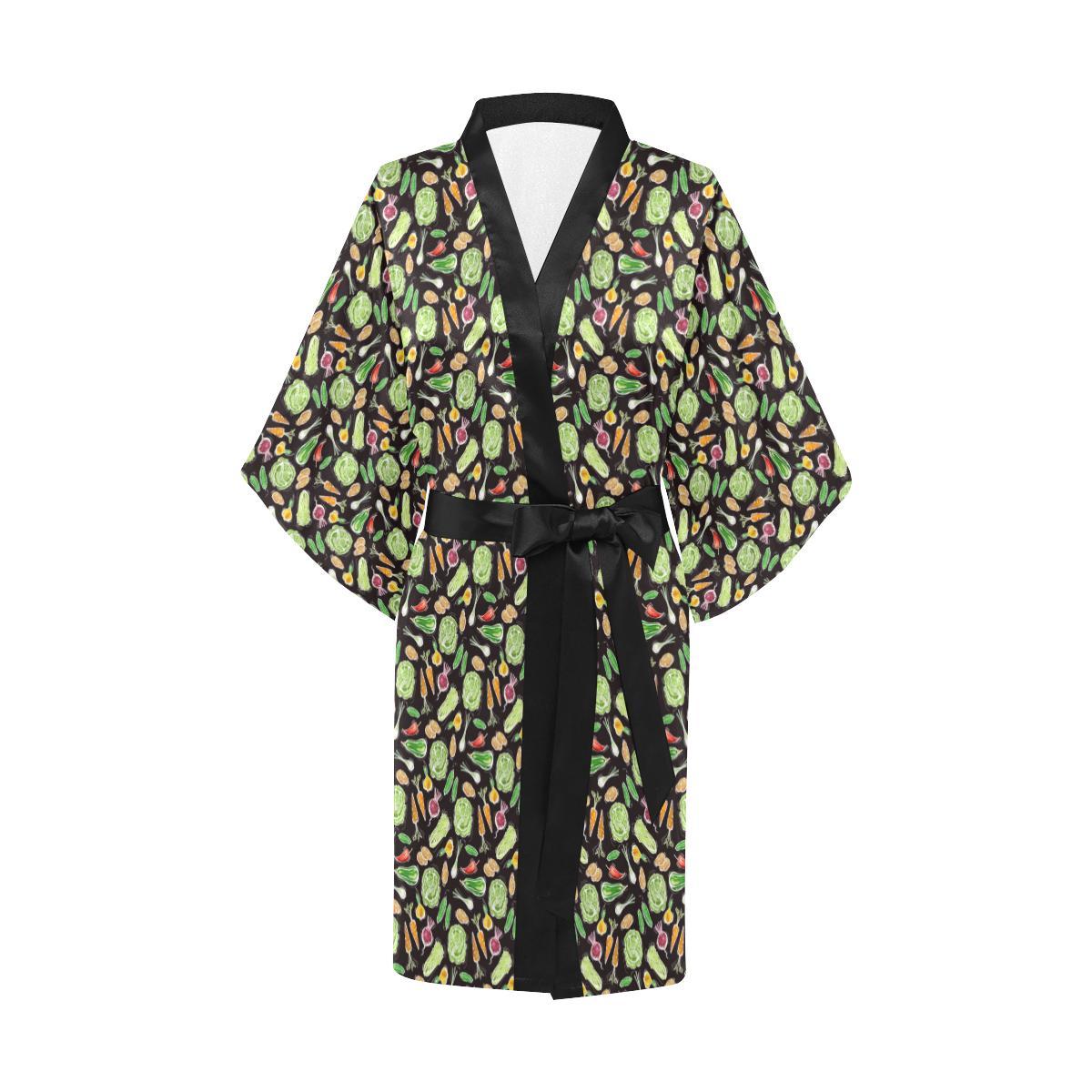 Vegan Draw Themed Design Print Women Short Kimono Robe