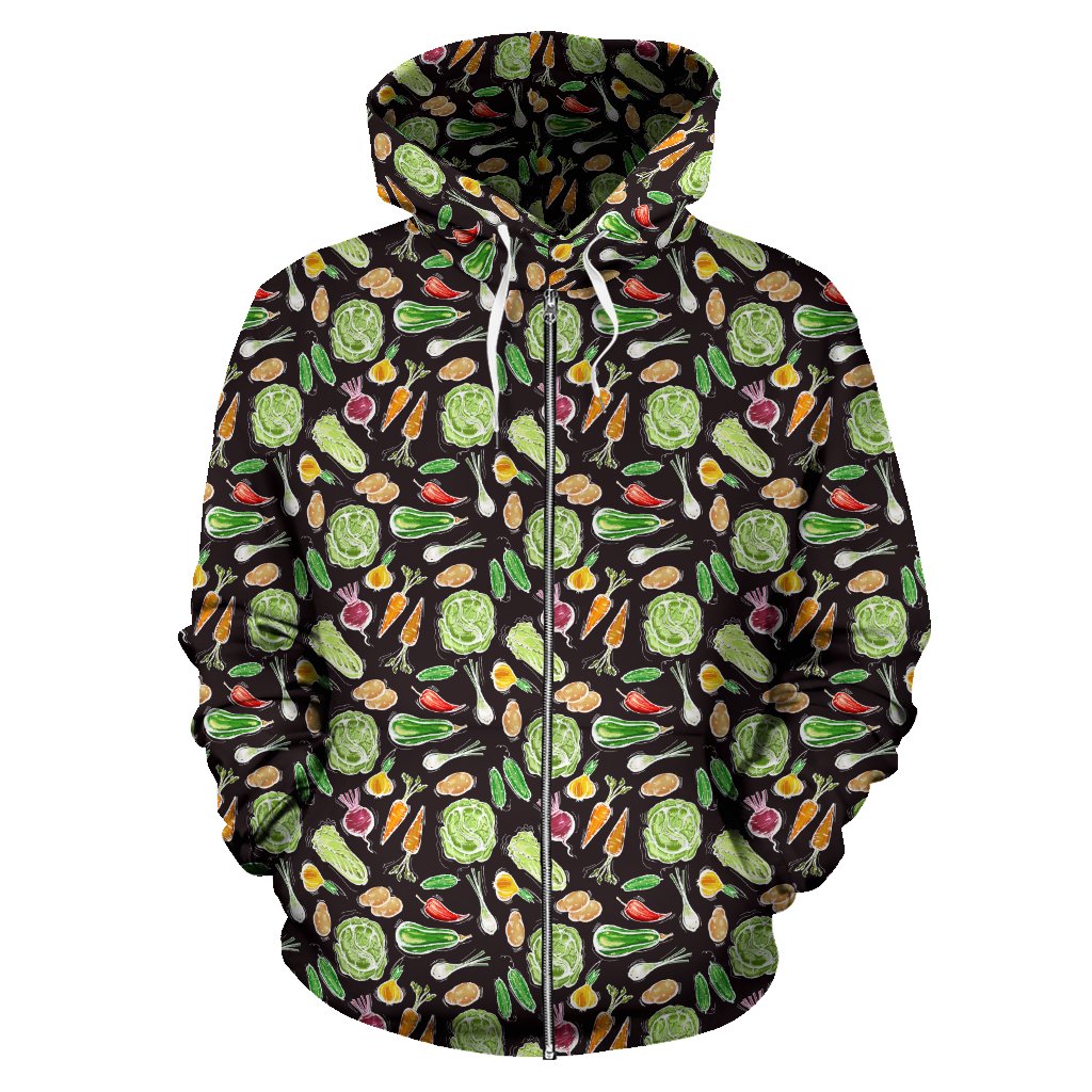 Vegan Draw Themed Design Print Zip Up Hoodie