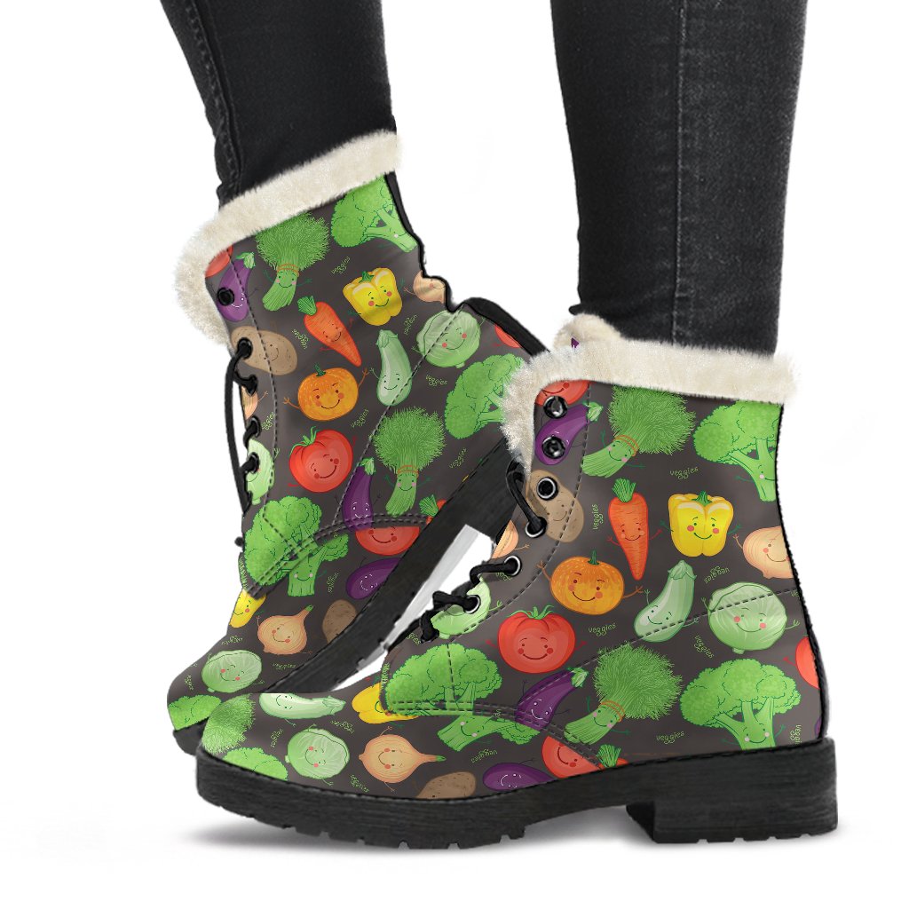 Vegan Funny Themed Design Print Faux Fur Leather Boots-JTAMIGO.COM