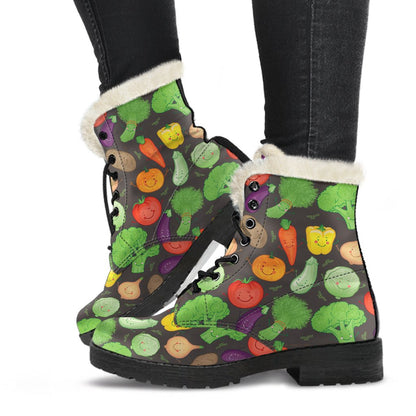 Vegan Funny Themed Design Print Faux Fur Leather Boots-JTAMIGO.COM