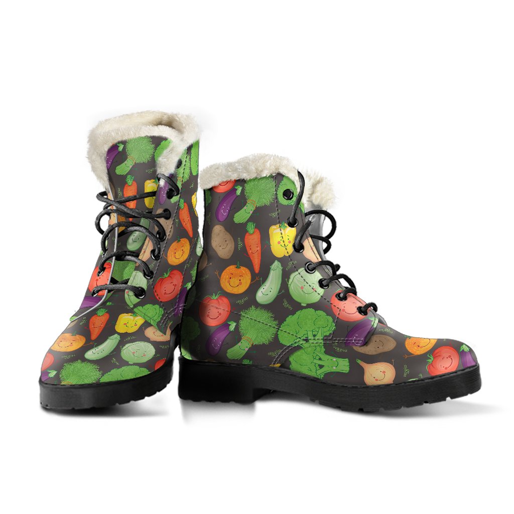 Vegan Funny Themed Design Print Faux Fur Leather Boots-JTAMIGO.COM