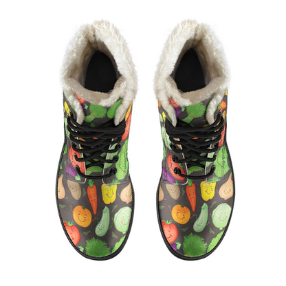 Vegan Funny Themed Design Print Faux Fur Leather Boots-JTAMIGO.COM