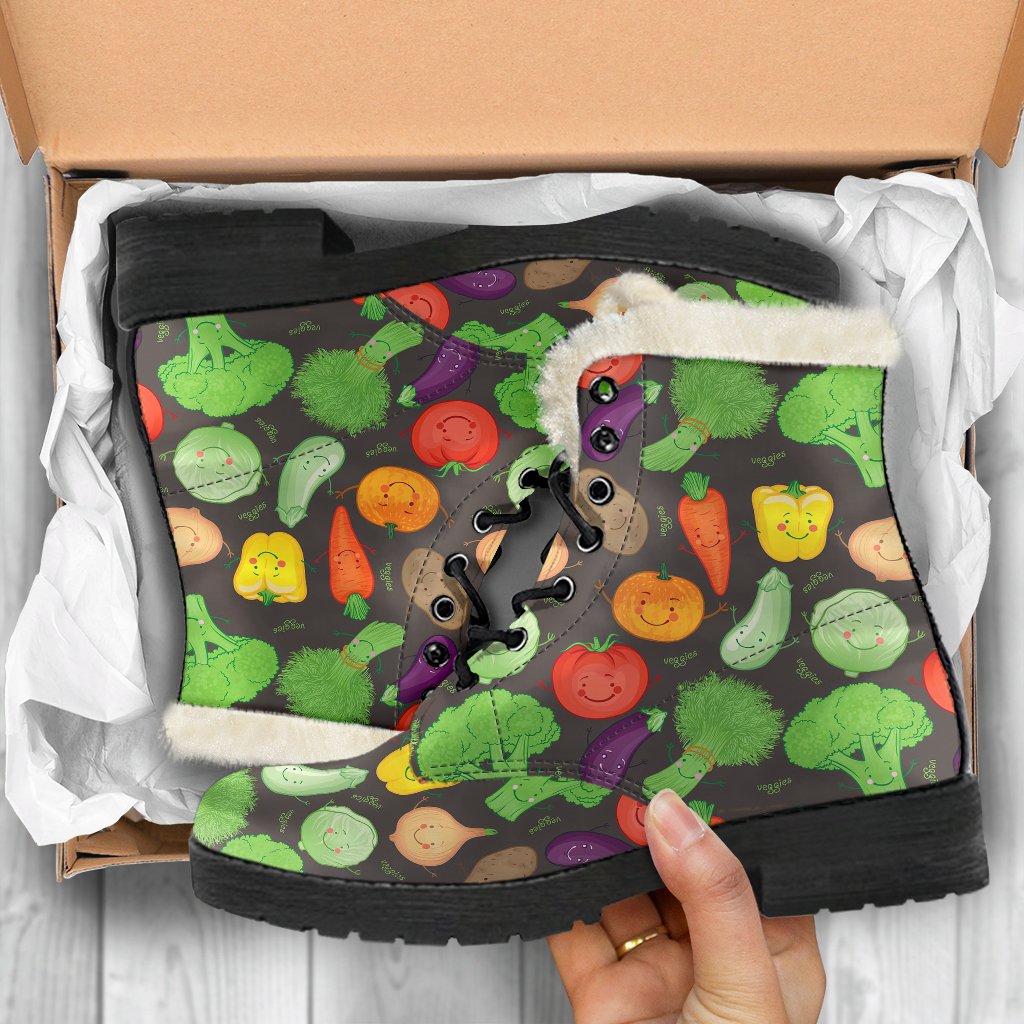 Vegan Funny Themed Design Print Faux Fur Leather Boots-JTAMIGO.COM
