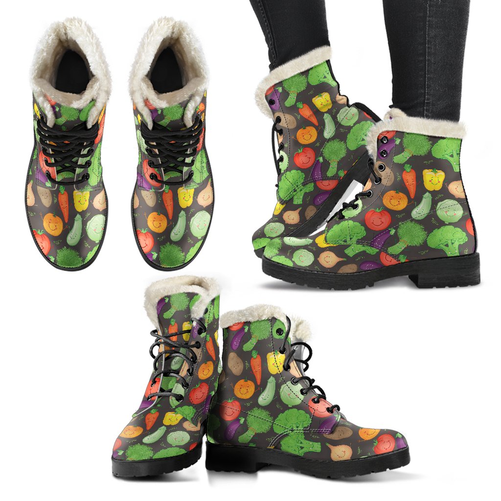 Vegan Funny Themed Design Print Faux Fur Leather Boots-JTAMIGO.COM