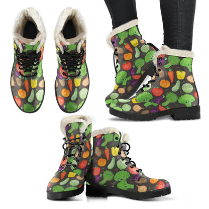 Vegan Funny Themed Design Print Faux Fur Leather Boots-JTAMIGO.COM