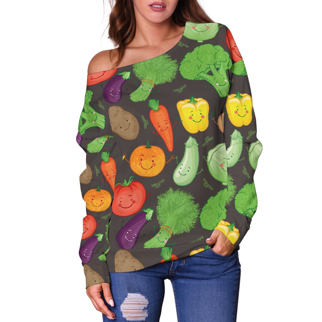 Vegan Funny Themed Design Print Off Shoulder Sweatshirt