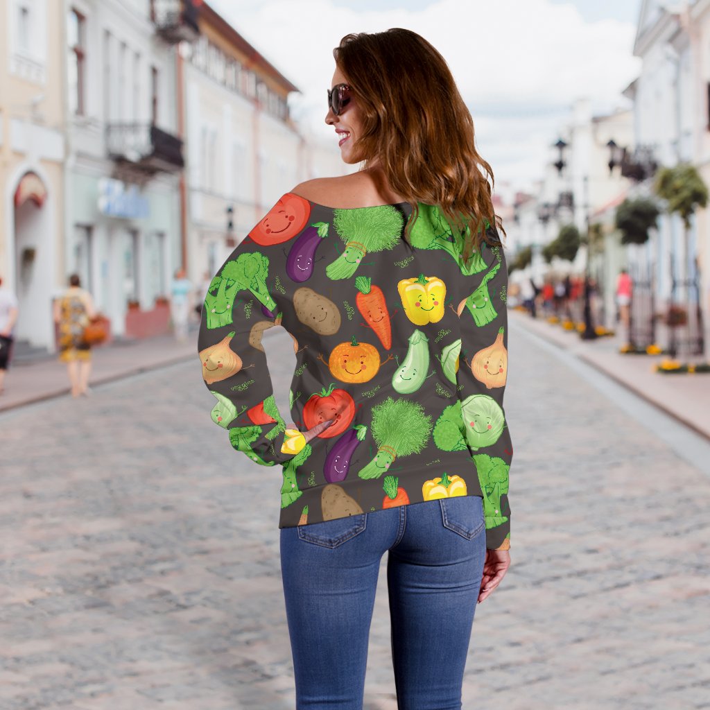 Vegan Funny Themed Design Print Off Shoulder Sweatshirt