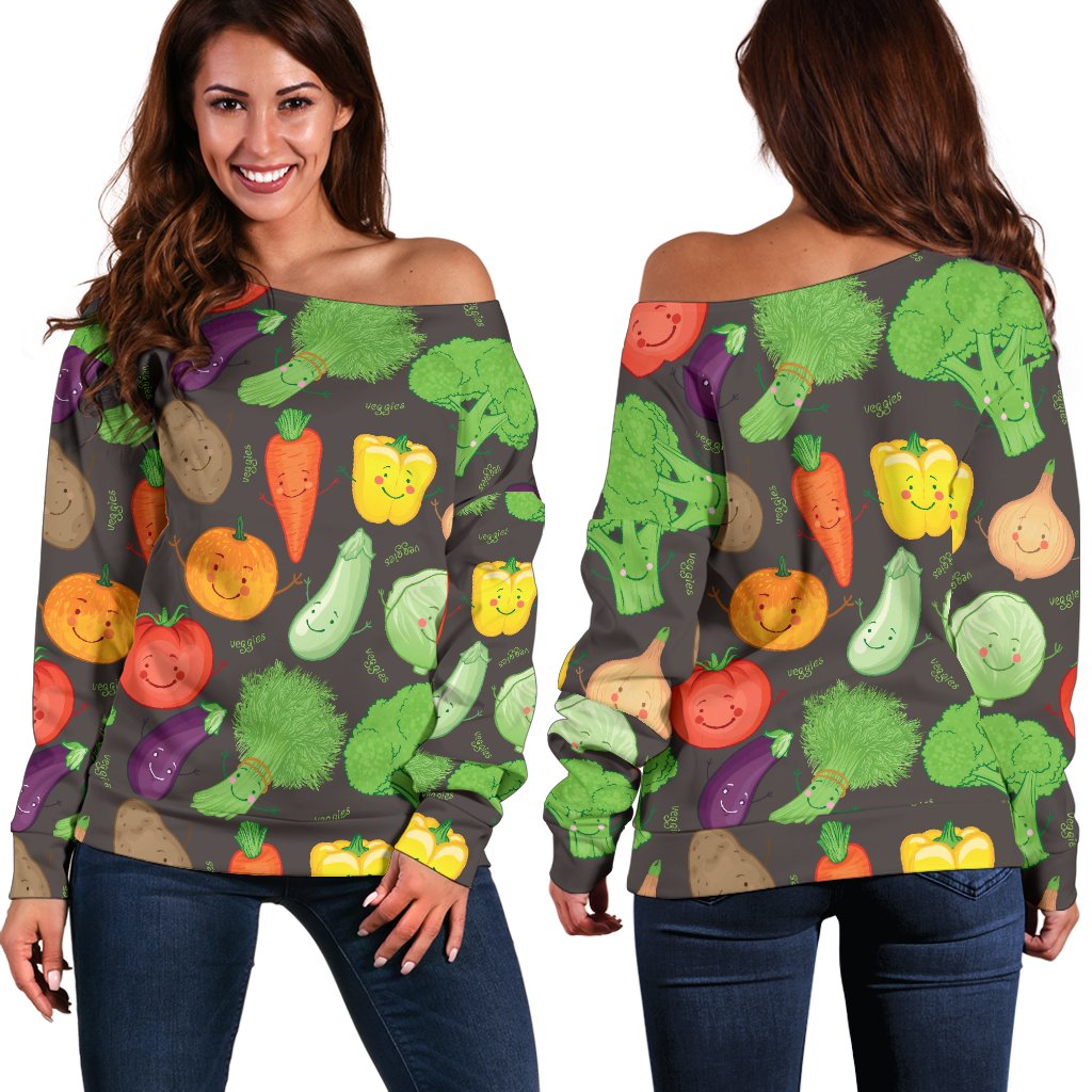Vegan Funny Themed Design Print Off Shoulder Sweatshirt