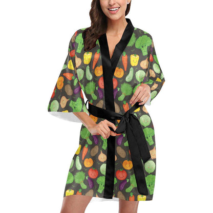 Vegan Funny Themed Design Print Women Short Kimono Robe