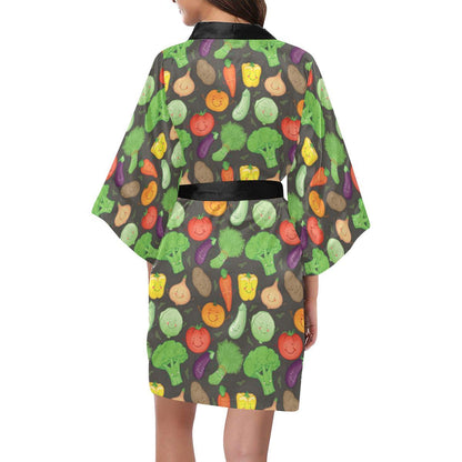 Vegan Funny Themed Design Print Women Short Kimono Robe
