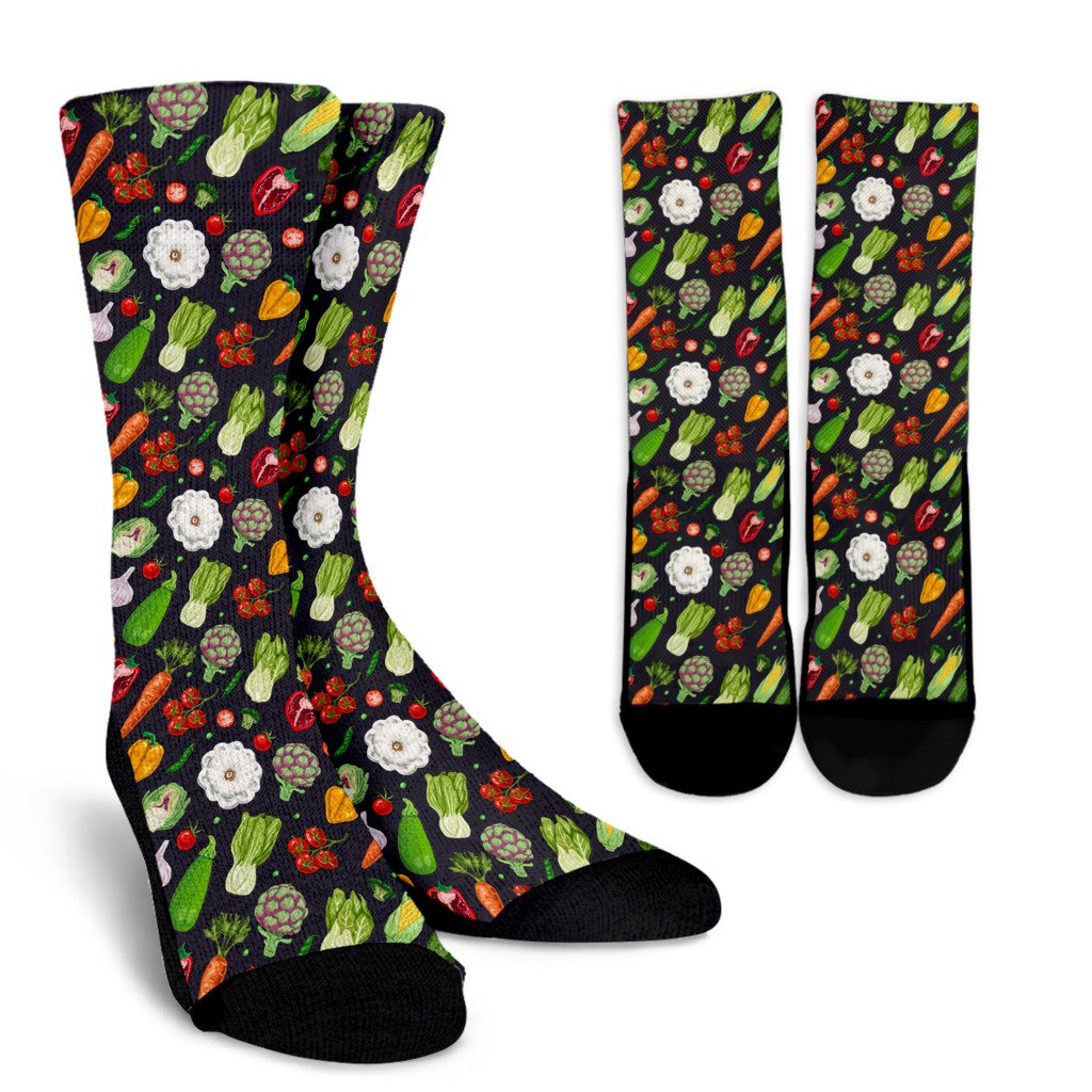 Vegan Pattern Themed Design Print Crew Socks