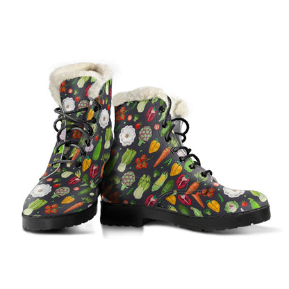 Vegan Pattern Themed Design Print Faux Fur Leather Boots-JTAMIGO.COM