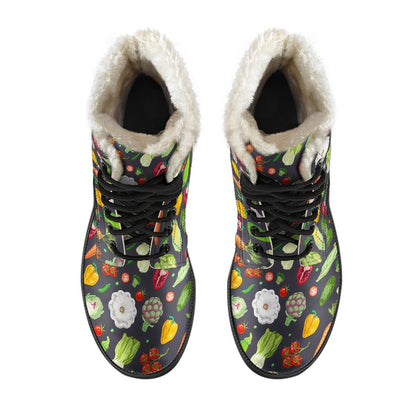 Vegan Pattern Themed Design Print Faux Fur Leather Boots-JTAMIGO.COM