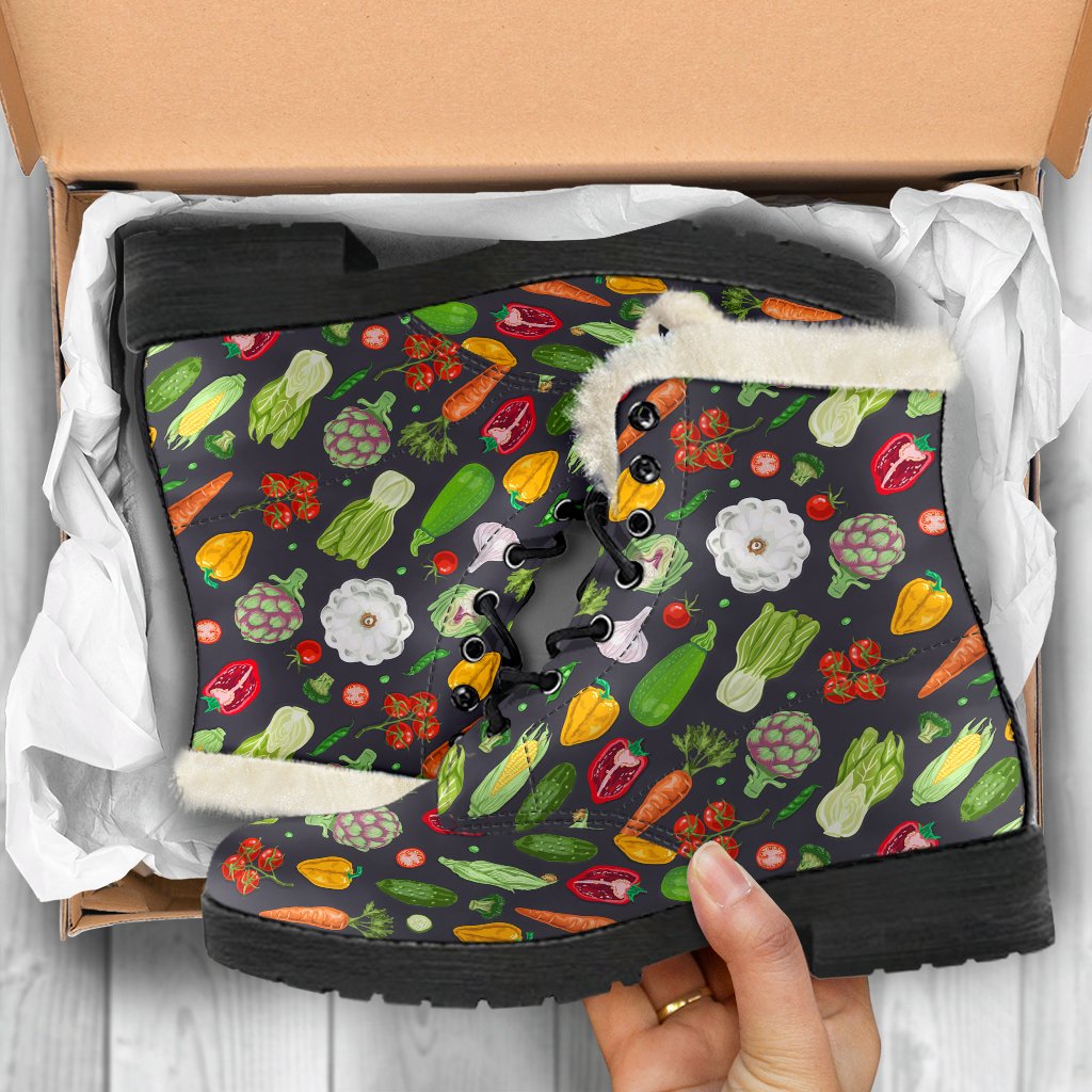 Vegan Pattern Themed Design Print Faux Fur Leather Boots-JTAMIGO.COM