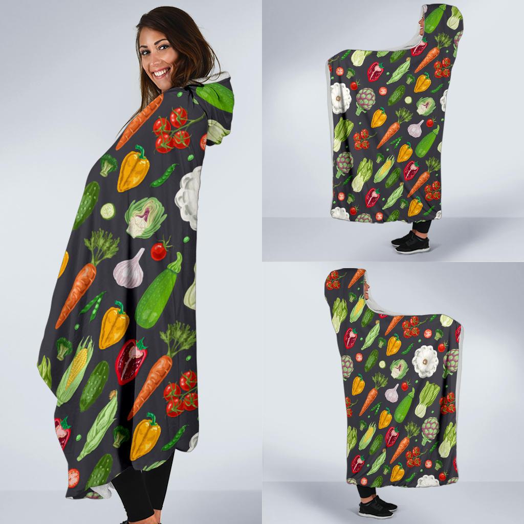 Vegan Pattern Themed Design Print Hooded Blanket-JTAMIGO.COM