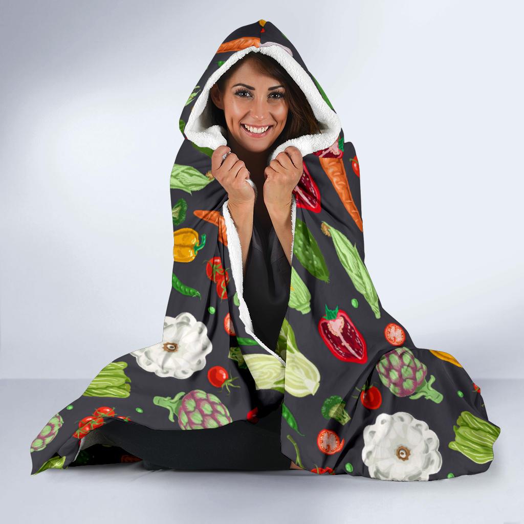 Vegan Pattern Themed Design Print Hooded Blanket-JTAMIGO.COM