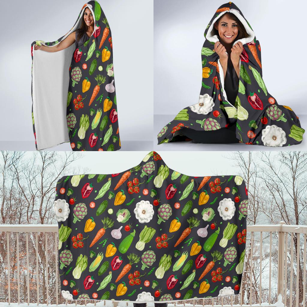 Vegan Pattern Themed Design Print Hooded Blanket-JTAMIGO.COM