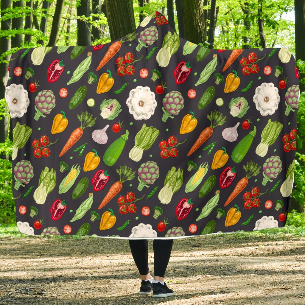 Vegan Pattern Themed Design Print Hooded Blanket-JTAMIGO.COM