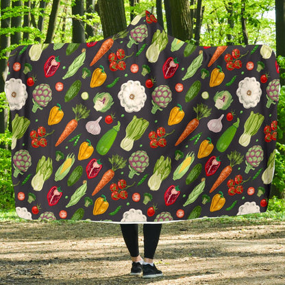 Vegan Pattern Themed Design Print Hooded Blanket-JTAMIGO.COM