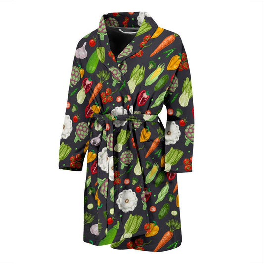Vegan Pattern Themed Design Print Men Bath Robe-JTAMIGO.COM
