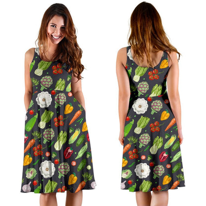 Vegan Pattern Themed Design Print Sleeveless Dress