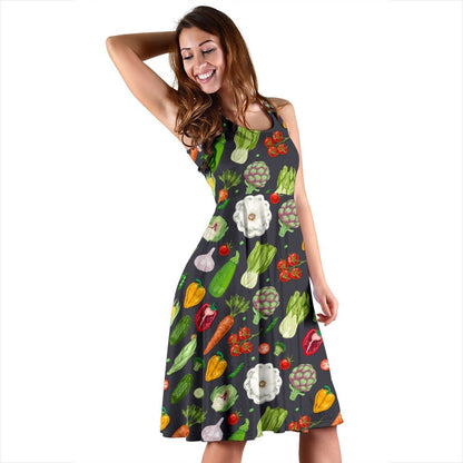Vegan Pattern Themed Design Print Sleeveless Dress