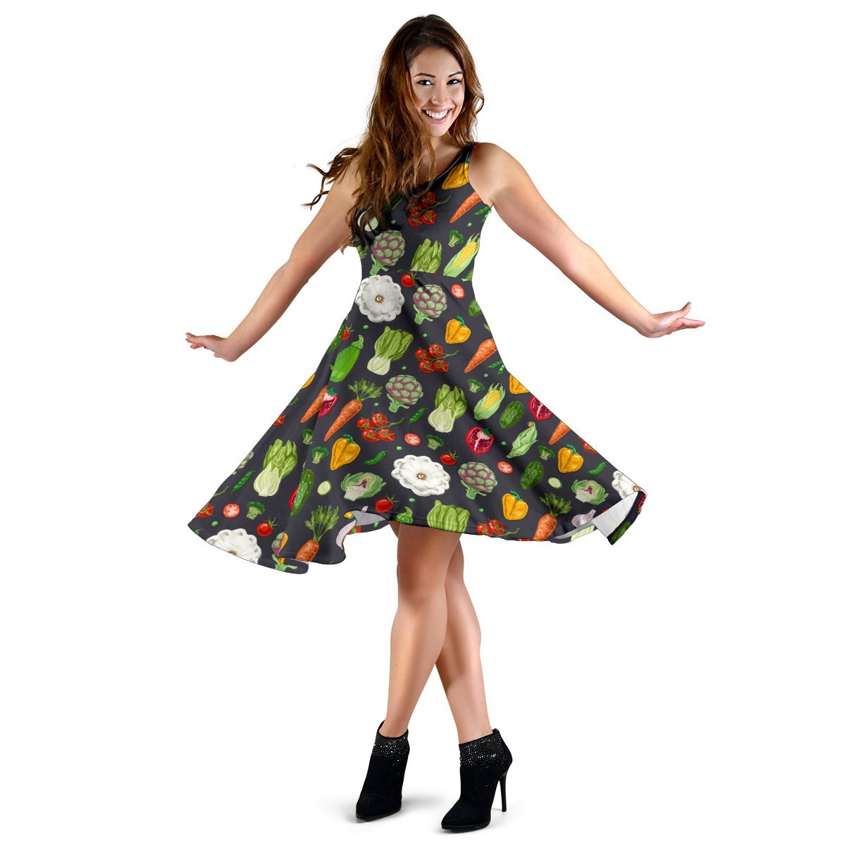 Vegan Pattern Themed Design Print Sleeveless Dress