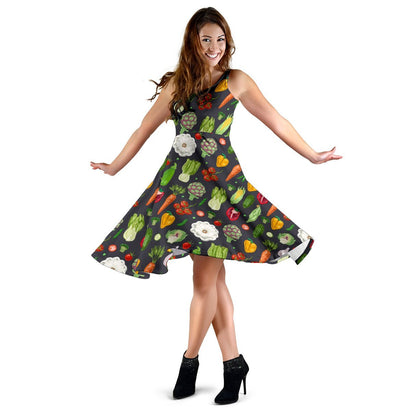 Vegan Pattern Themed Design Print Sleeveless Dress