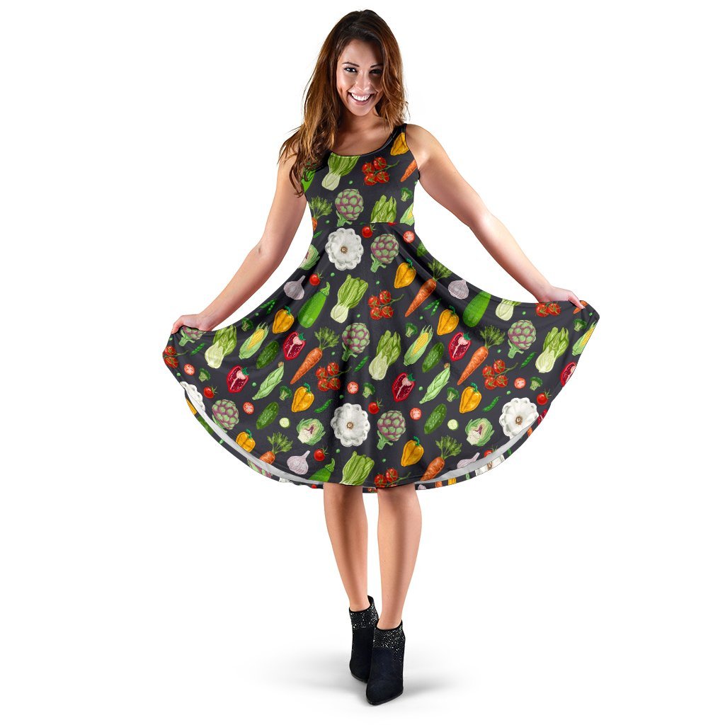 Vegan Pattern Themed Design Print Sleeveless Dress