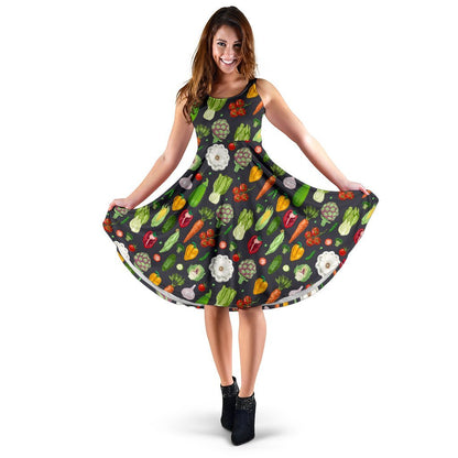 Vegan Pattern Themed Design Print Sleeveless Dress