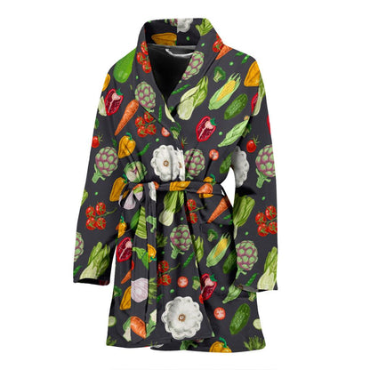 Vegan Pattern Themed Design Print Women Bath Robe-JTAMIGO.COM