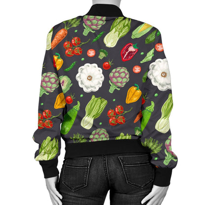 Vegan Pattern Themed Design Print Women Casual Bomber Jacket