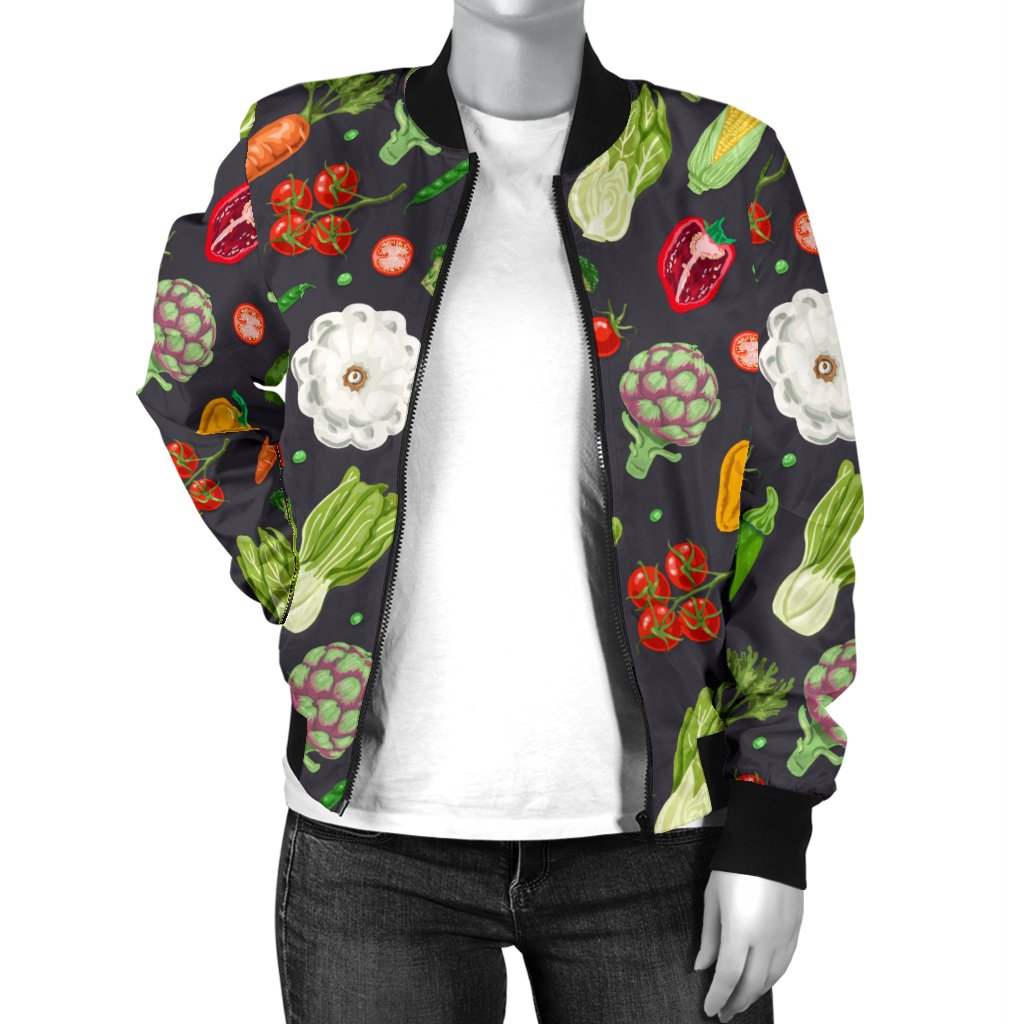 Vegan Pattern Themed Design Print Women Casual Bomber Jacket