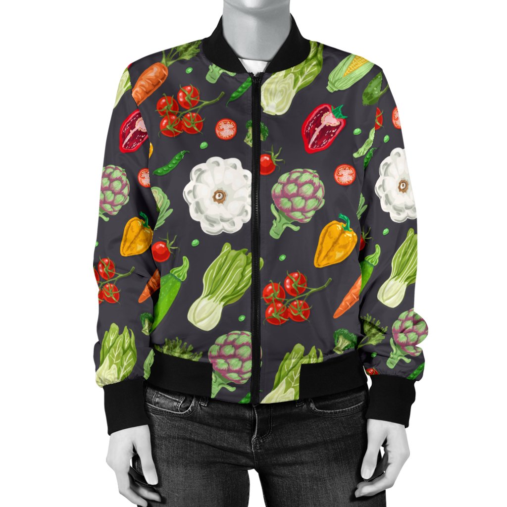 Vegan Pattern Themed Design Print Women Casual Bomber Jacket